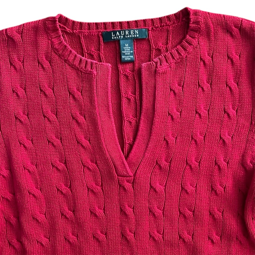 Lauren Ralph Lauren Cable-knit Sweater Cotton Red Women’s Size Medium - Picture 2 of 11
